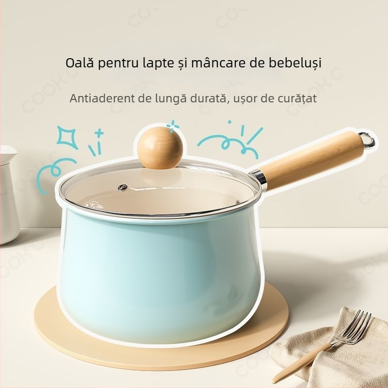 Oală ceramică mică pentru mâncare de bebeluți, mâner unic, antiaderentă, pentru aragazul de acasă