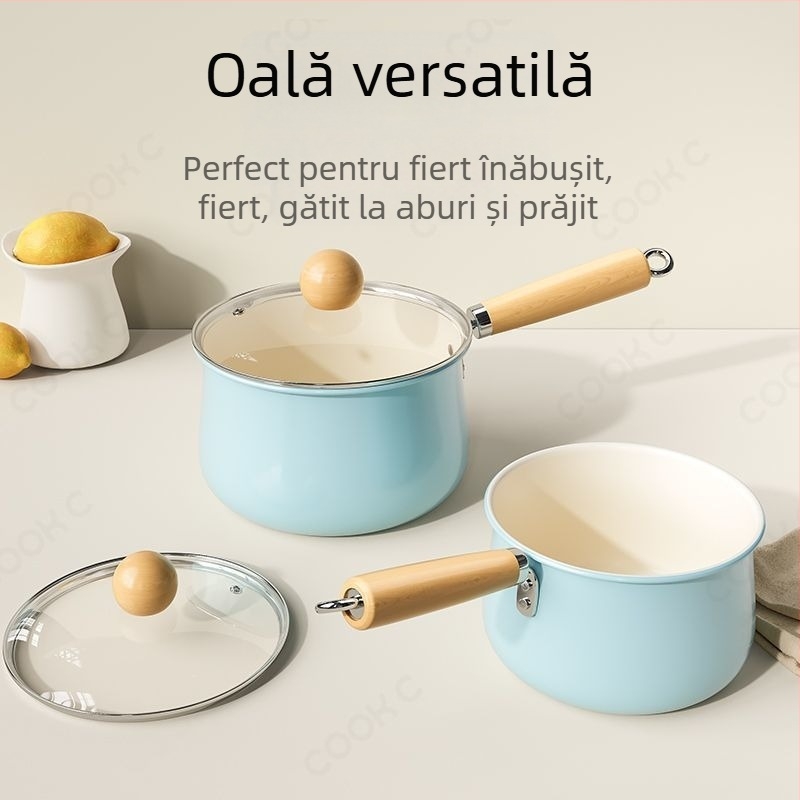 Oală ceramică mică pentru mâncare de bebeluți, mâner unic, antiaderentă, pentru aragazul de acasă