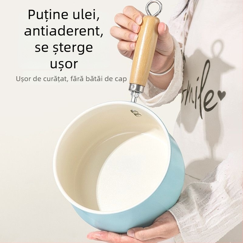 Oală ceramică mică pentru mâncare de bebeluți, mâner unic, antiaderentă, pentru aragazul de acasă