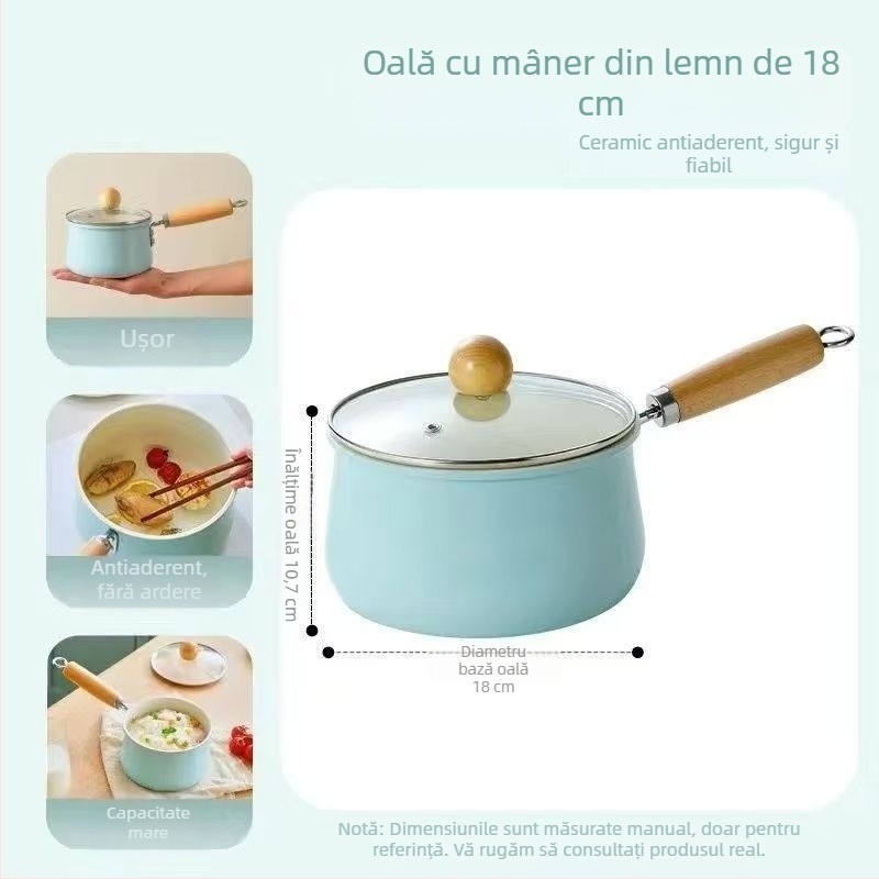 Oală ceramică mică pentru mâncare de bebeluți, mâner unic, antiaderentă, pentru aragazul de acasă