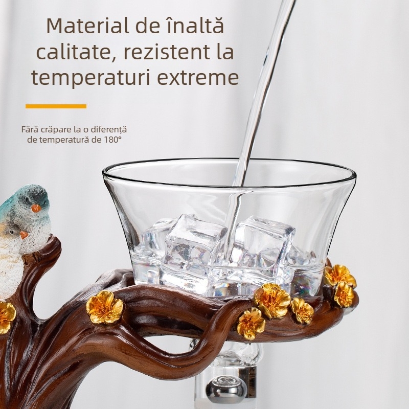 Set de ceai din sticlă cu ceainic și cești, tavă din bambus, stil Gongfu, pentru uz casnic, pentru 6-10 persoane, lux elegant