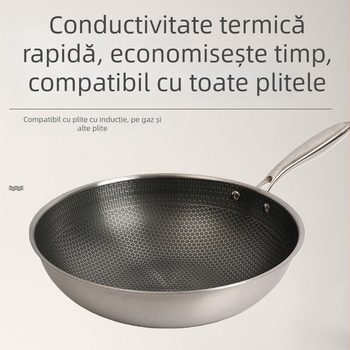 Tigaie din oțel inoxidabil, cu model fagure de albine, pentru uz casnic, compatibilă cu aragazuri cu gaz și plite cu inducție