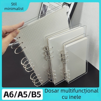 Dosar acrilic transparent pentru caiet A5 și planner A6, 6 găuri, depozitare detașabilă universală
