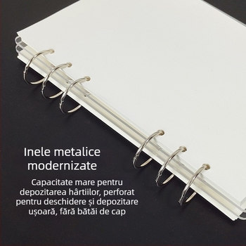 Dosar acrilic transparent pentru caiet A5 și planner A6, 6 găuri, depozitare detașabilă universală