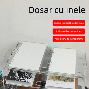 Dosar acrilic transparent pentru caiet A5 și planner A6, 6 găuri, depozitare detașabilă universală