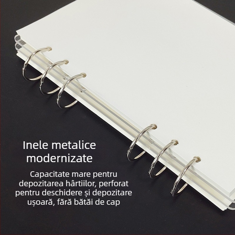 Dosar acrilic transparent pentru caiet A5 și planner A6, 6 găuri, depozitare detașabilă universală
