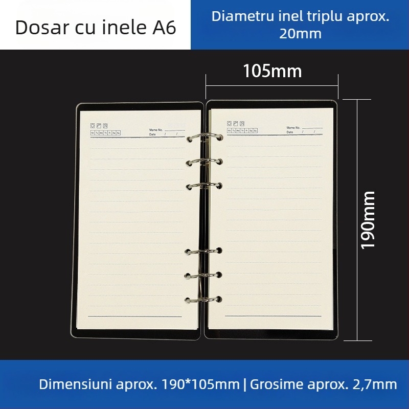 Dosar acrilic transparent pentru caiet A5 și planner A6, 6 găuri, depozitare detașabilă universală