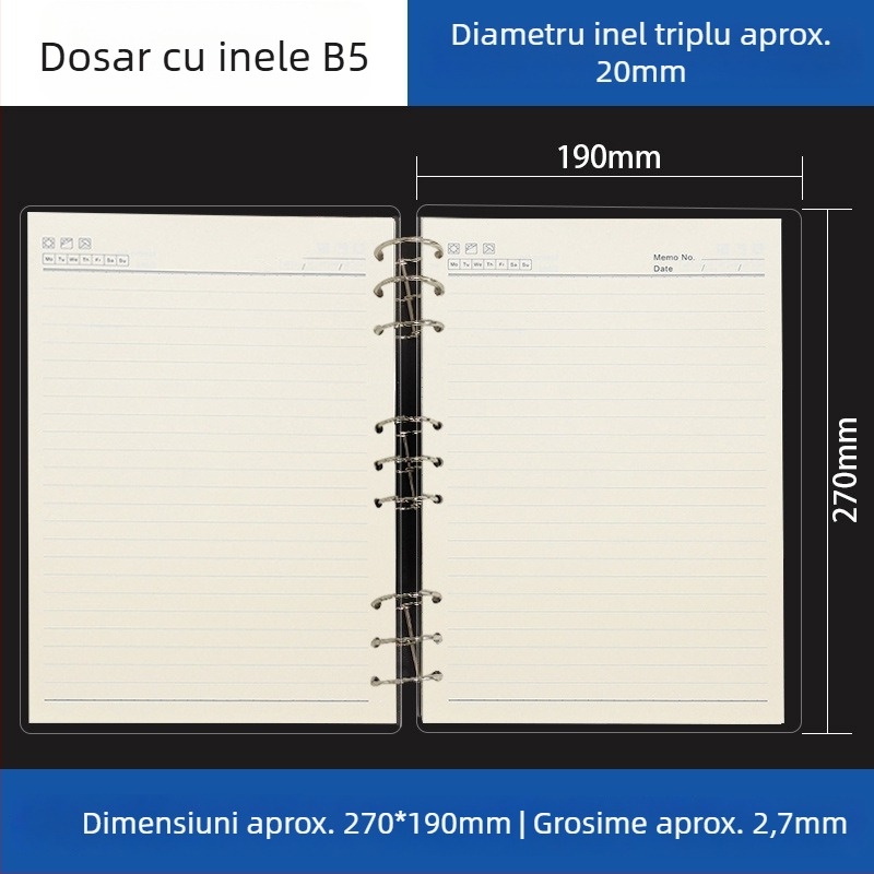 Dosar acrilic transparent pentru caiet A5 și planner A6, 6 găuri, depozitare detașabilă universală