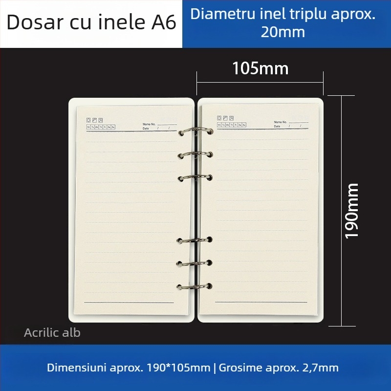 Dosar acrilic transparent pentru caiet A5 și planner A6, 6 găuri, depozitare detașabilă universală