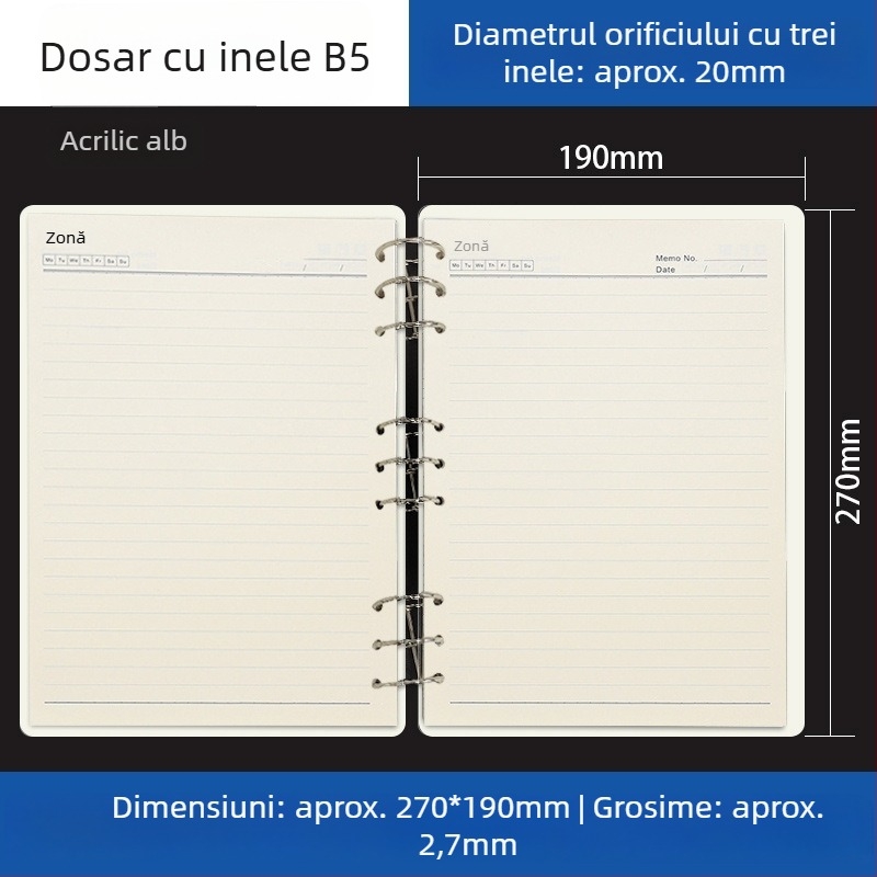 Dosar acrilic transparent pentru caiet A5 și planner A6, 6 găuri, depozitare detașabilă universală