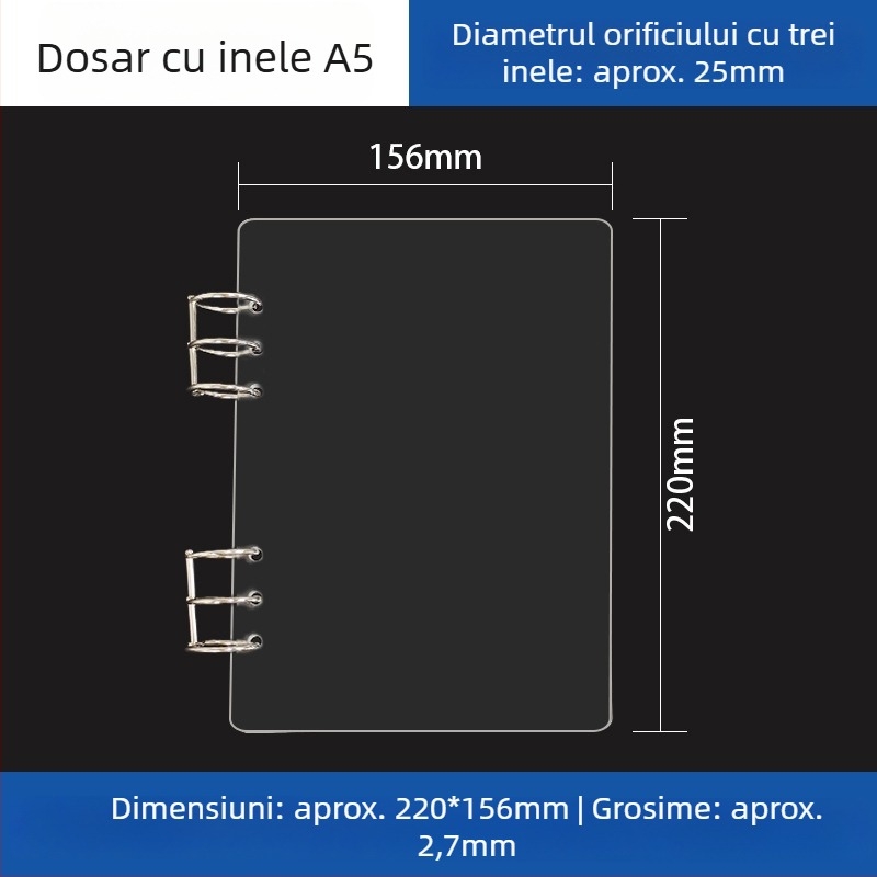 Dosar acrilic transparent pentru caiet A5 și planner A6, 6 găuri, depozitare detașabilă universală