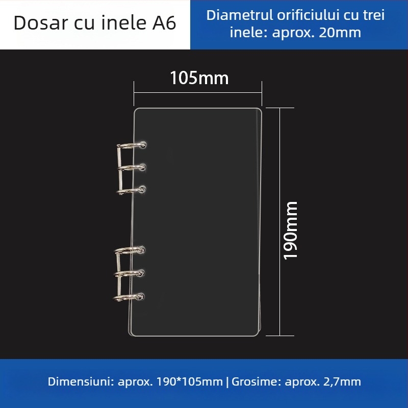 Dosar acrilic transparent pentru caiet A5 și planner A6, 6 găuri, depozitare detașabilă universală