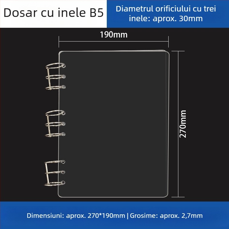 Dosar acrilic transparent pentru caiet A5 și planner A6, 6 găuri, depozitare detașabilă universală