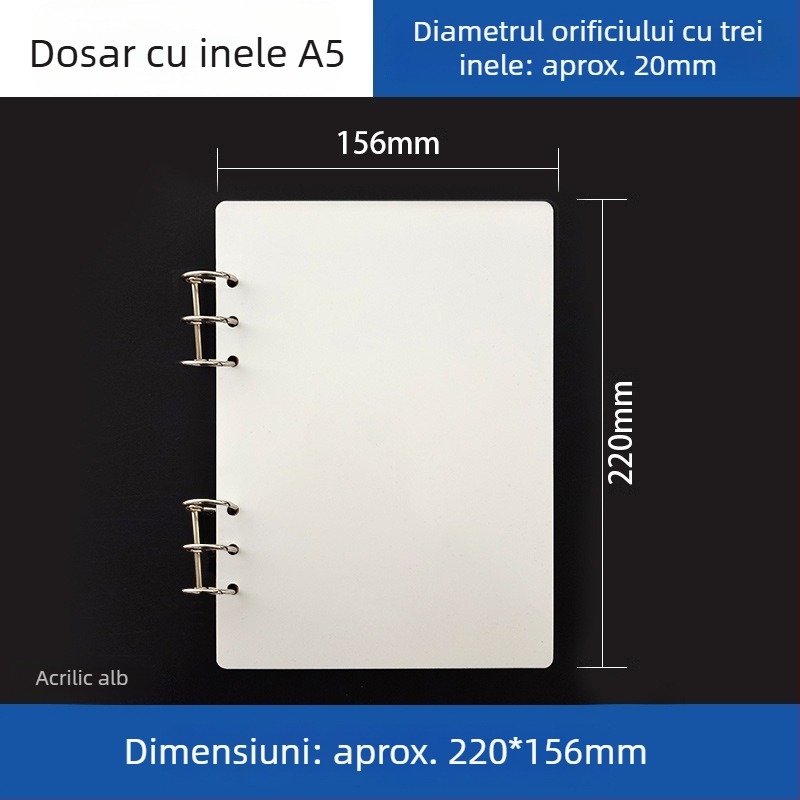 Dosar acrilic transparent pentru caiet A5 și planner A6, 6 găuri, depozitare detașabilă universală
