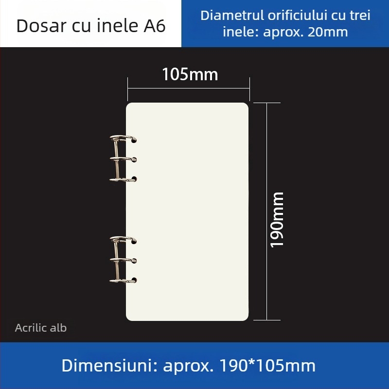 Dosar acrilic transparent pentru caiet A5 și planner A6, 6 găuri, depozitare detașabilă universală
