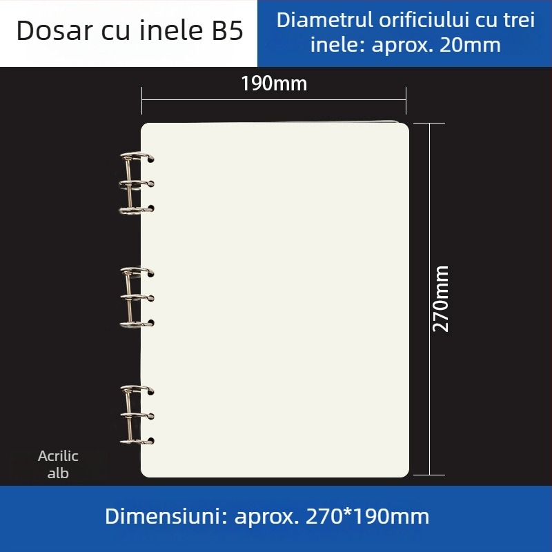 Dosar acrilic transparent pentru caiet A5 și planner A6, 6 găuri, depozitare detașabilă universală