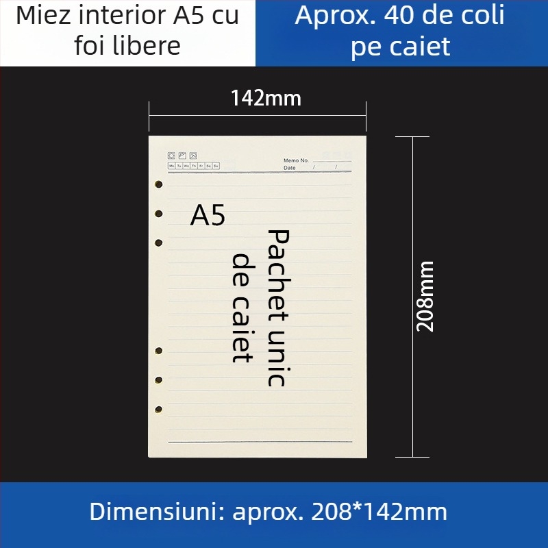 Dosar acrilic transparent pentru caiet A5 și planner A6, 6 găuri, depozitare detașabilă universală