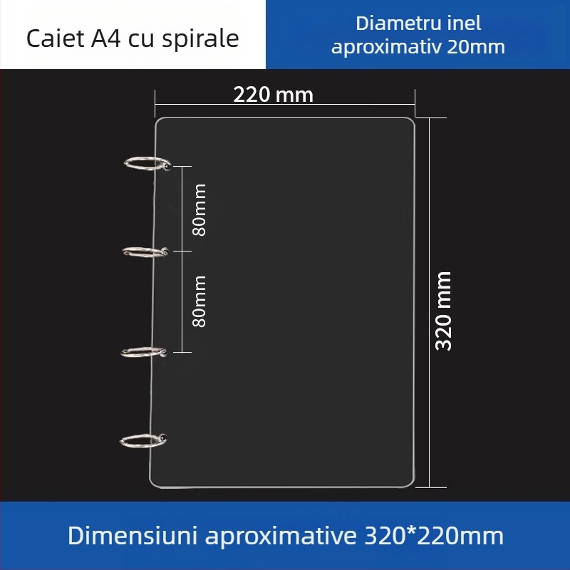 Dosar acrilic transparent pentru caiet A5 și planner A6, 6 găuri, depozitare detașabilă universală