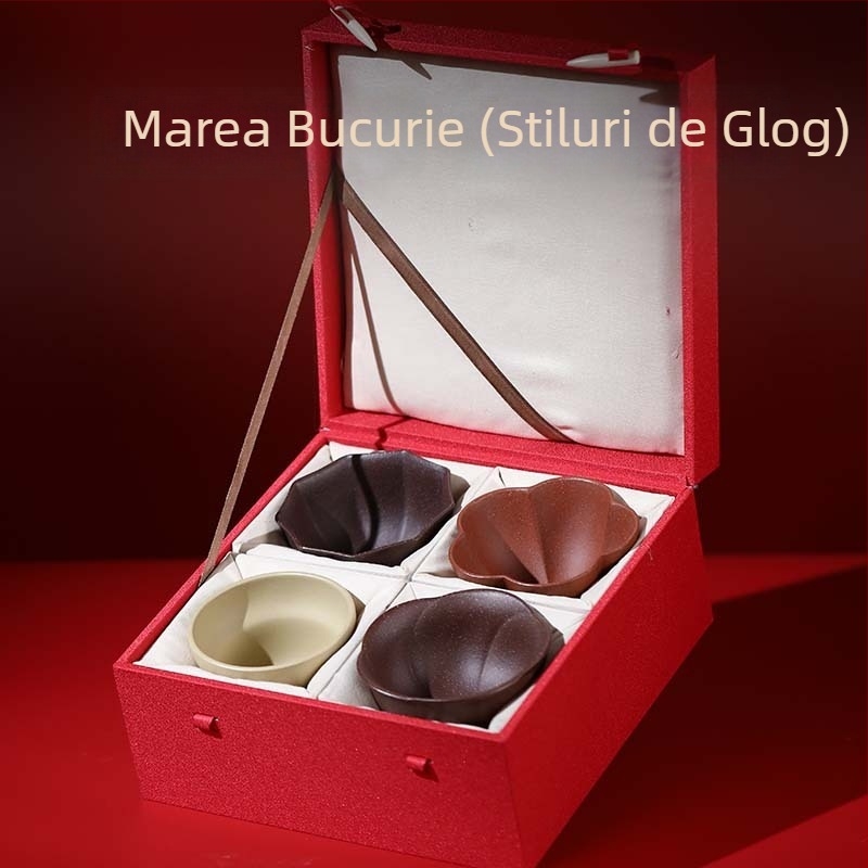 Set de ceai Yixing cu cutie cadou, căni din lut purpuriu lucrate manual, stil Kung Fu, design creativ