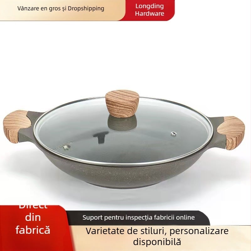 High Eagle Wok cu piatră Maifan, antiaderent, cu capac din sticlă