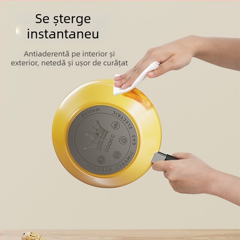 Mini wok galben cu strat ceramic antiaderent, wok multifuncțional pentru toate plitele