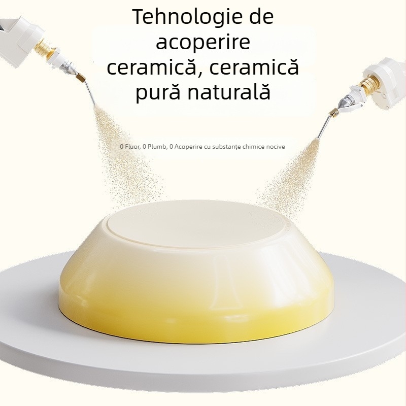 Mini wok galben cu strat ceramic antiaderent, wok multifuncțional pentru toate plitele