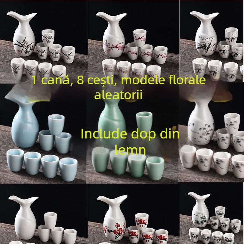 Set ceramic de vin în stil antic, cu un pahar mic și un distribuitor, finisaj alb, design de inspirație chineză pentru uz casnic, cadou pentru inaugurarea afacerii