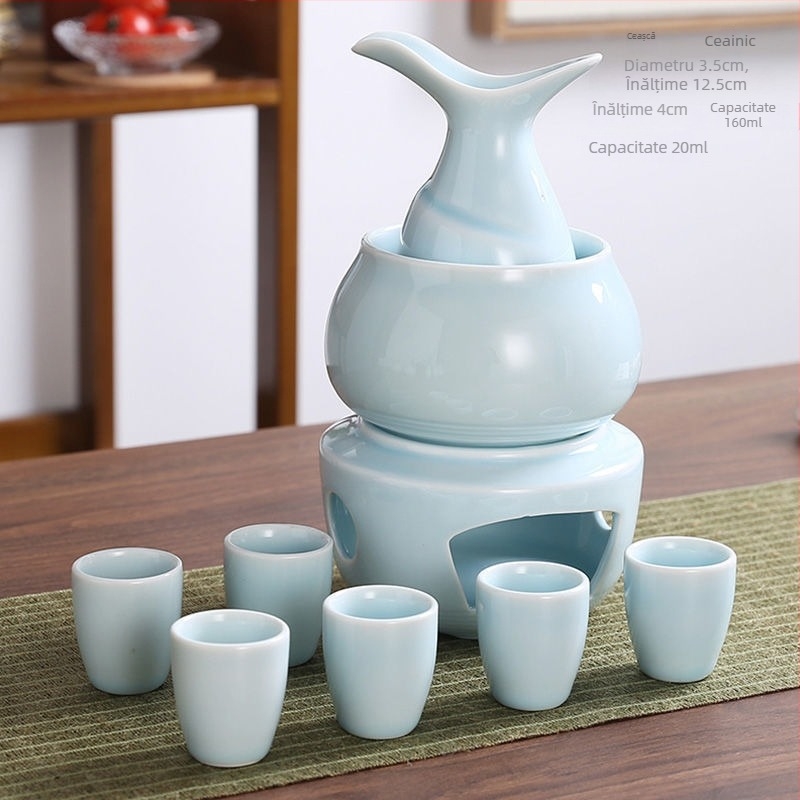 Set ceramic de vin în stil antic, cu un pahar mic și un distribuitor, finisaj alb, design de inspirație chineză pentru uz casnic, cadou pentru inaugurarea afacerii