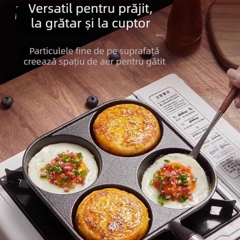 Tigaie din fontă pentru ouă cu patru găuri, potrivită pentru ouă, burgeri cu ouă și găluște cu ouă, fără strat