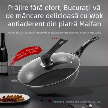 Tigaie din piatră Maifan, stil coreean, pentru uz casnic, gătire fără fum, fund plat, compatibil cu plita cu inducție, antiaderent