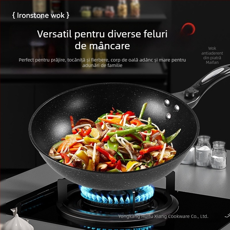 Tigaie din piatră Maifan, stil coreean, pentru uz casnic, gătire fără fum, fund plat, compatibil cu plita cu inducție, antiaderent