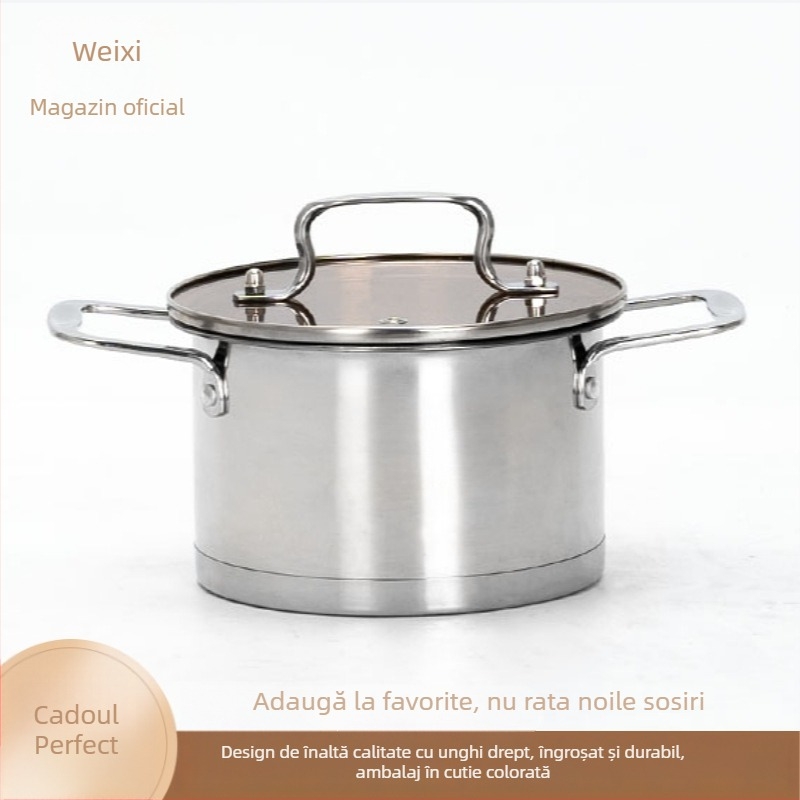 Set din trei oale din oțel inoxidabil pentru supă, cutie colorată, set de bucătărie durabil pentru plite cu inducție, oală pentru tocană, cutie cadou pentru uz casnic