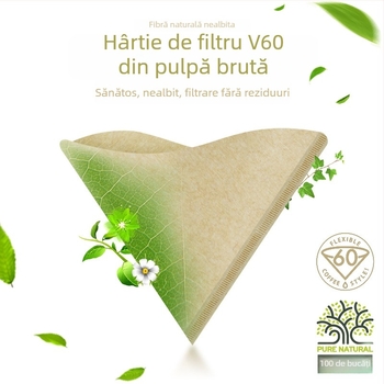 Filtru de cafea în formă de V, conic, din pulpă de lemn nepătată, pentru cafea la filtru