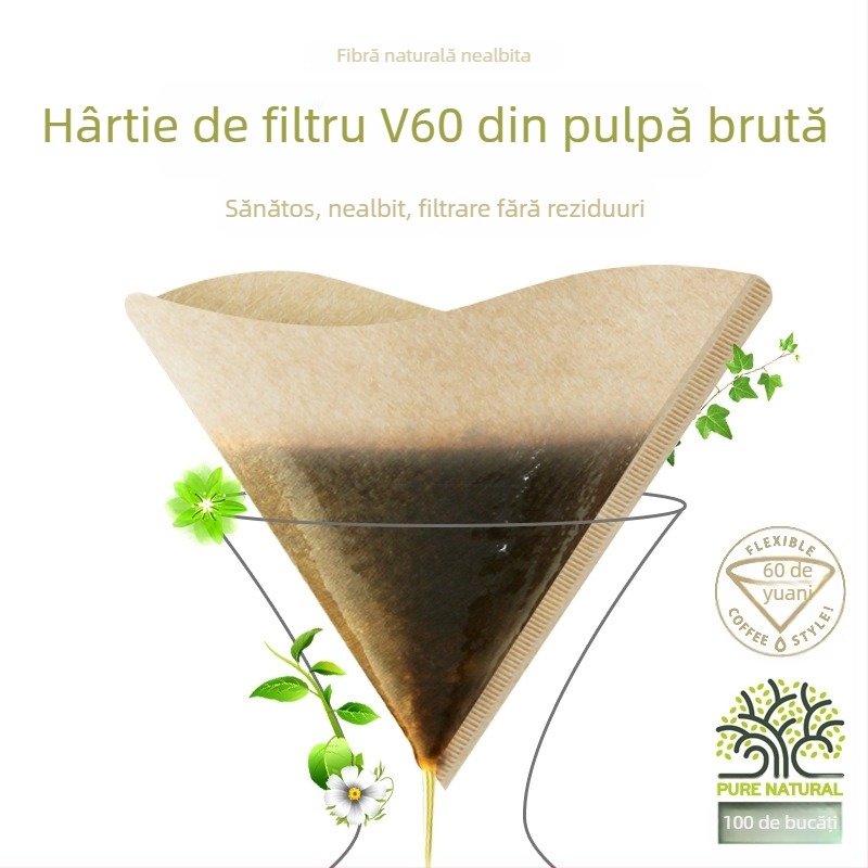 Filtru de cafea în formă de V, conic, din pulpă de lemn nepătată, pentru cafea la filtru