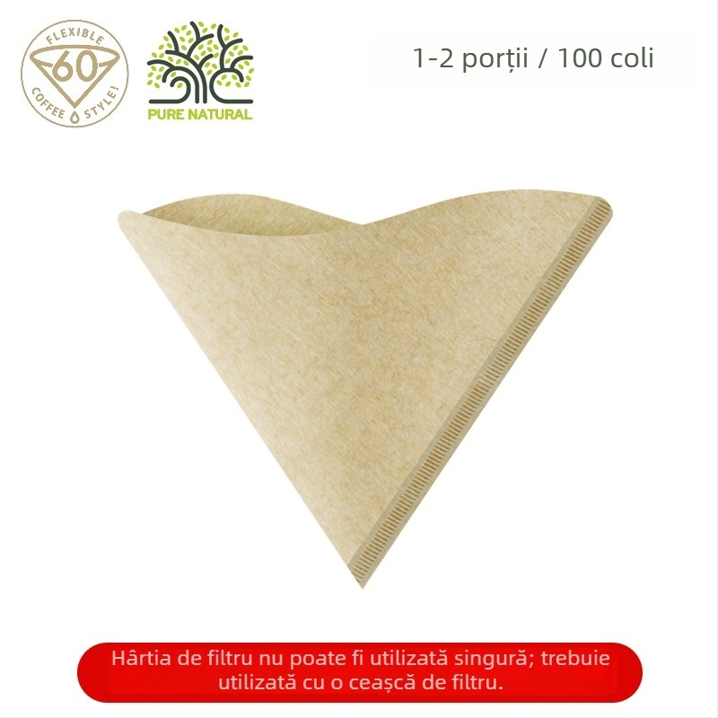 Filtru de cafea în formă de V, conic, din pulpă de lemn nepătată, pentru cafea la filtru