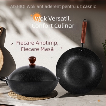 Tigaie nouă, neacoperită, în formă de planetă, pentru uz casnic, fontă turnată, cu fund plat, motiv țestoasă