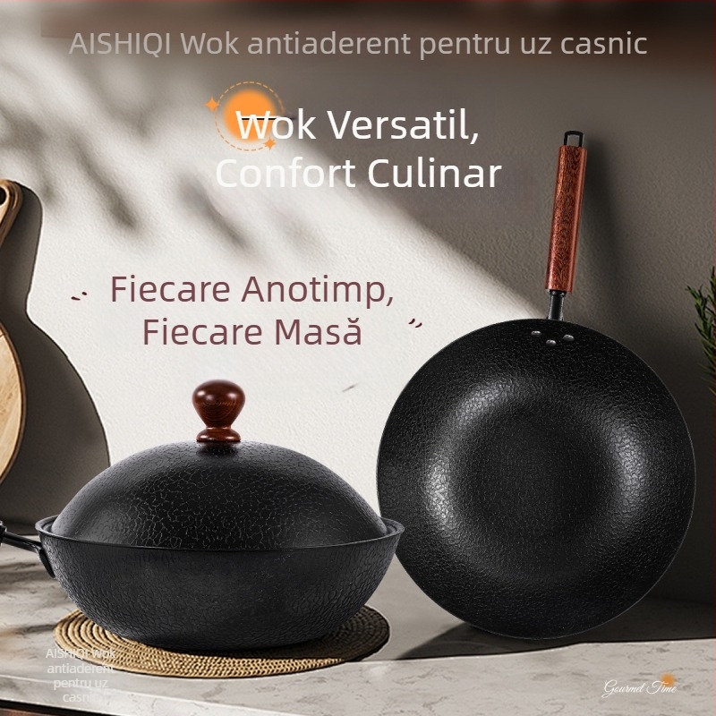Tigaie nouă, neacoperită, în formă de planetă, pentru uz casnic, fontă turnată, cu fund plat, motiv țestoasă