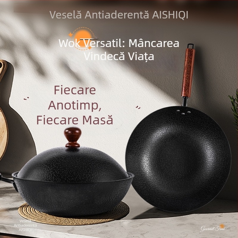 Tigaie nouă, neacoperită, în formă de planetă, pentru uz casnic, fontă turnată, cu fund plat, motiv țestoasă