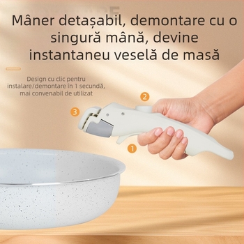 Set de vase de bucătărie cu mâner din lemn de culoare alb lăptos, vase antiaderente, oale și tigăi cu capace de sticlă