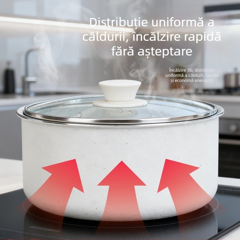 Set de vase de bucătărie cu mâner din lemn de culoare alb lăptos, vase antiaderente, oale și tigăi cu capace de sticlă