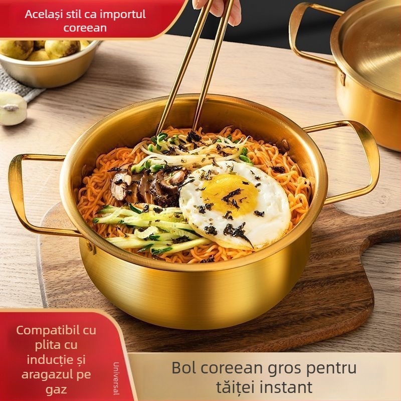 Oală pentru tăiței instant în stil coreean, 1 L, oală compactă pentru gătit acasă și supe cu tăiței