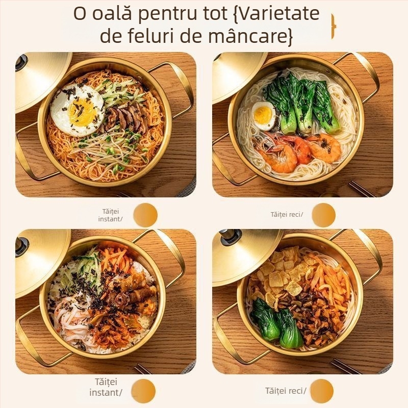 Oală pentru tăiței instant în stil coreean, 1 L, oală compactă pentru gătit acasă și supe cu tăiței
