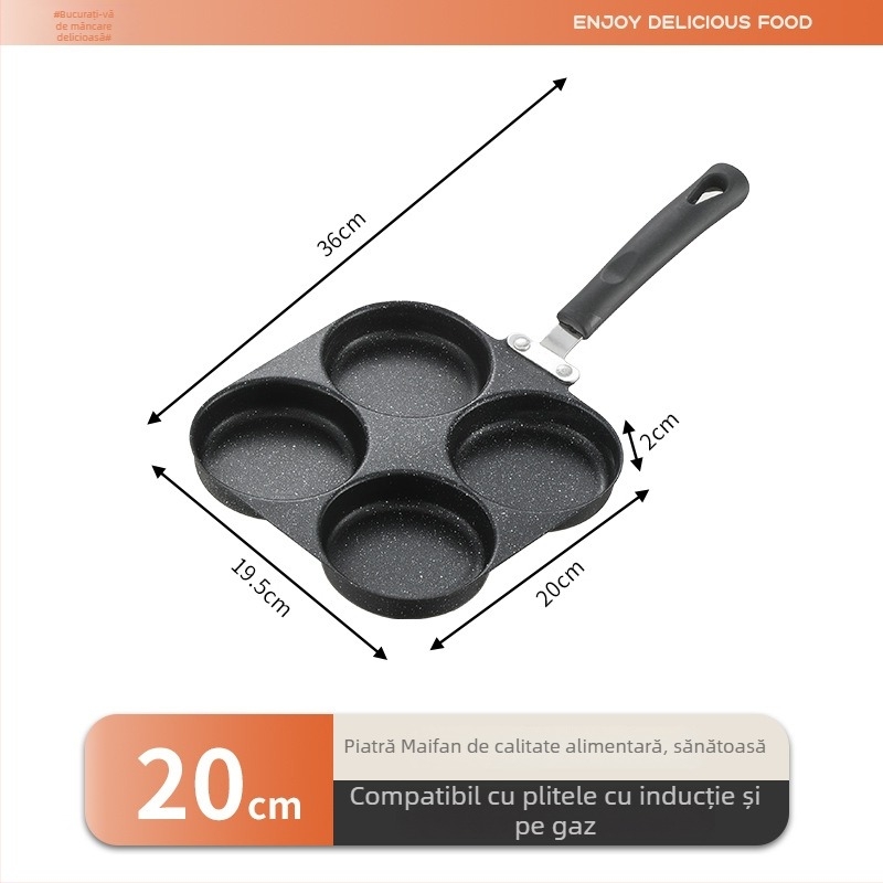 Tigaie multifuncțională pentru omletă cu patru găuri, piatră Maifan – antiaderentă, bază plată, pentru ouă, burgeri și găluște chinezești