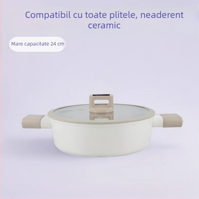 Oală antiaderentă din piatră Maifan pentru lapte și hrana de bebeluși, mică oală porționată, oală pentru tăiței instant, totul într-unul pentru aburire și gătire supă