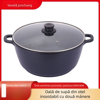 Oală de supă din aliaj de aluminiu, cu mâner dublu, antiaderent, fund dublu, interior din oțel inoxidabil, 2.1-4 L, compatibil cu inducție