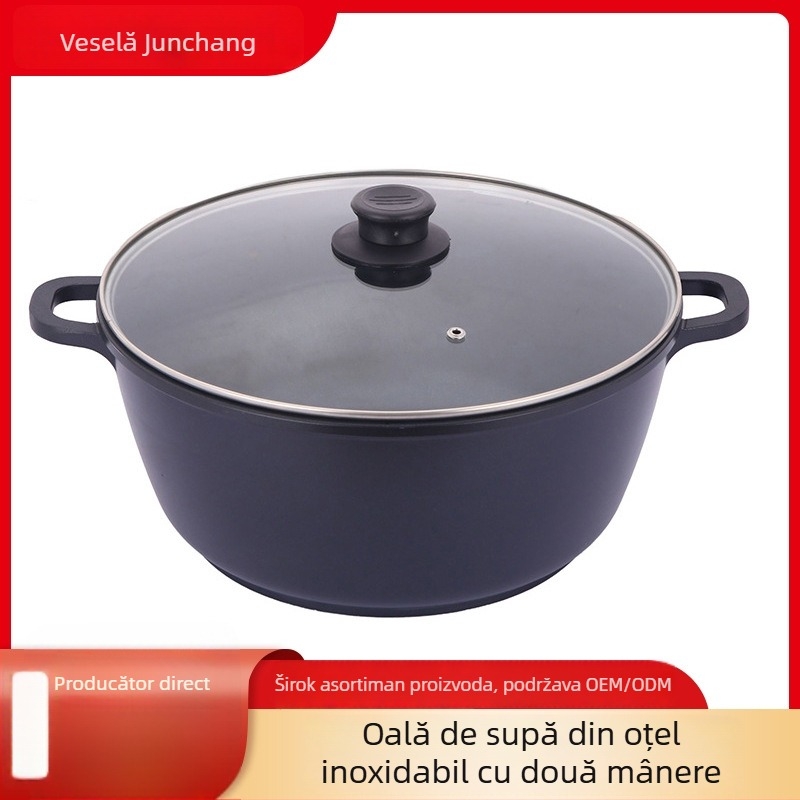 Oală de supă din aliaj de aluminiu, cu mâner dublu, antiaderent, fund dublu, interior din oțel inoxidabil, 2.1-4 L, compatibil cu inducție