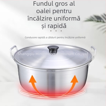 Set de 7 oale din aluminiu cu două mâneri, finisaj șlefuit, adâncit și îngroșat, capacitate mare