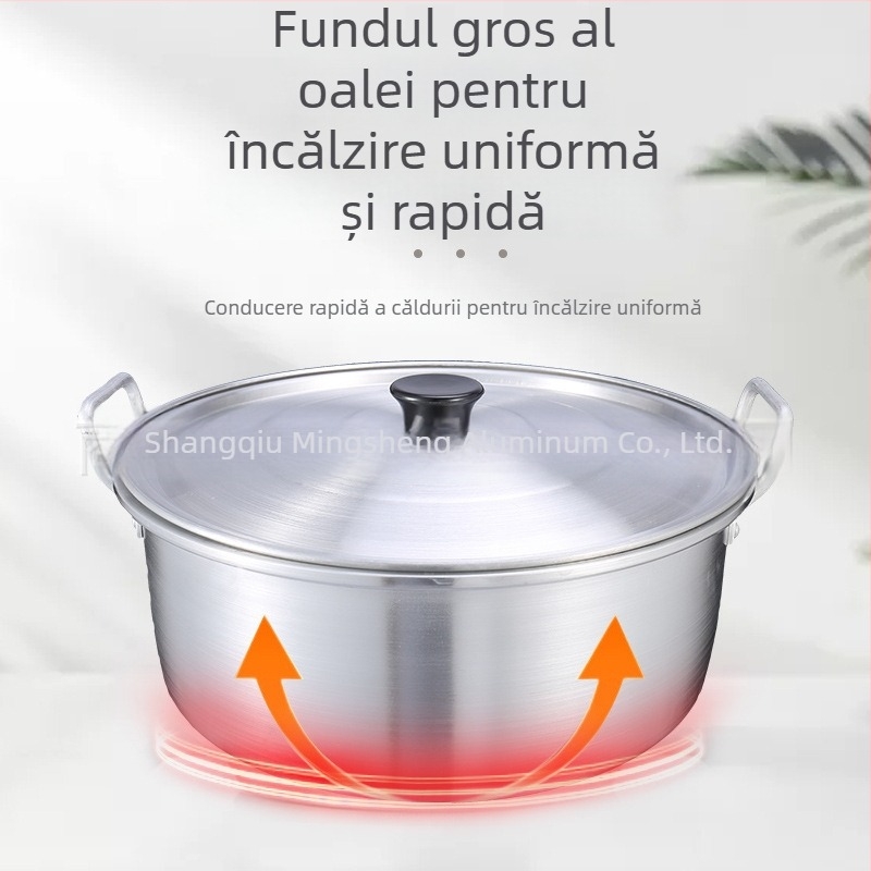 Set de 7 oale din aluminiu cu două mâneri, finisaj șlefuit, adâncit și îngroșat, capacitate mare