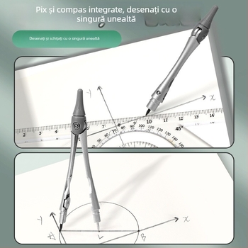 Set cu compas și riglă pentru elevi, material PET, 8 piese, set de desen multifuncțional cu riglă și compas