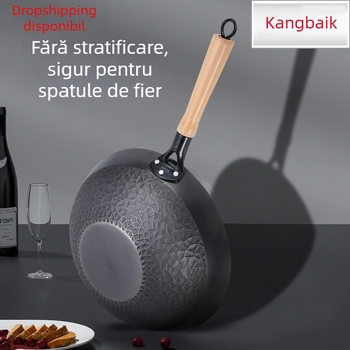 Meiyada Linghua Wok cu bază plată, model diamant, neacoperit, din fontă, pentru aragaz cu gaz și plită cu inducție